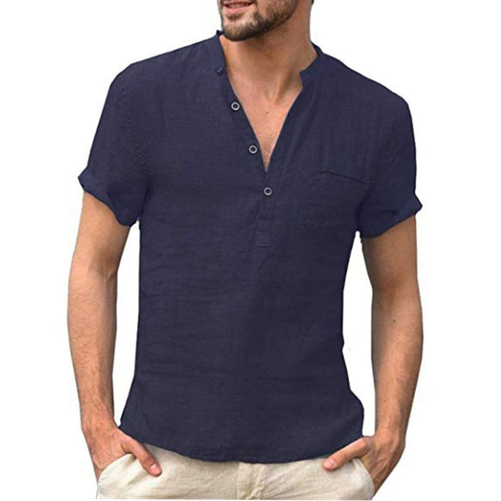 Armand | Men's Buttoned Band Collar Short Sleeve Shirt