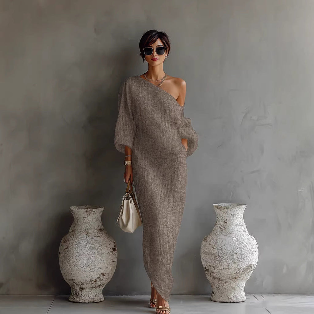 Armina | Women’s One Shoulder Lantern Sleeve Maxi Dress