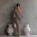 Armina | Women’s One Shoulder Lantern Sleeve Maxi Dress