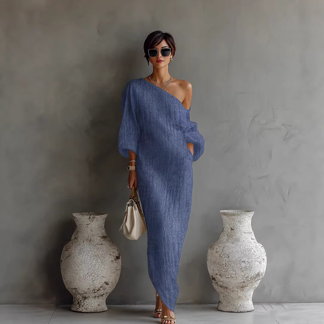 Armina | Women’s One Shoulder Lantern Sleeve Maxi Dress