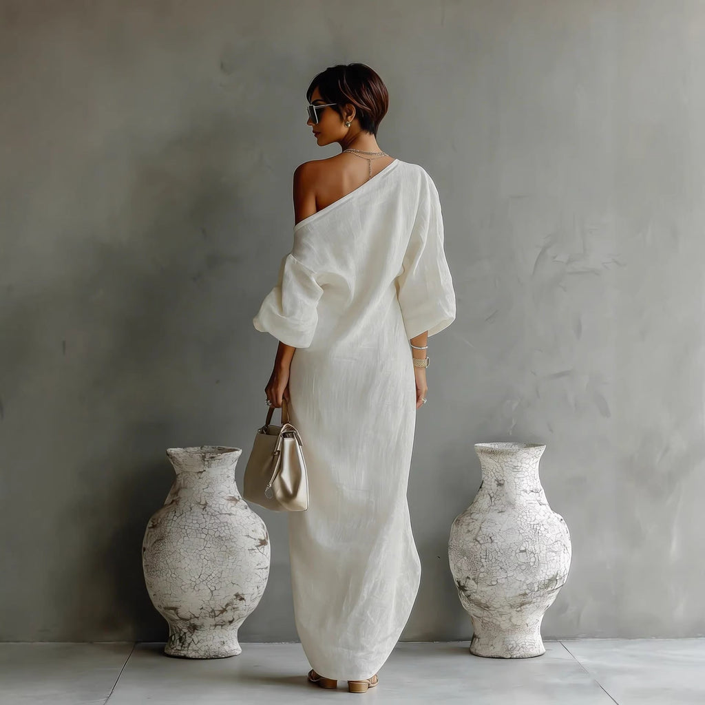 Armina | Women’s One Shoulder Lantern Sleeve Maxi Dress