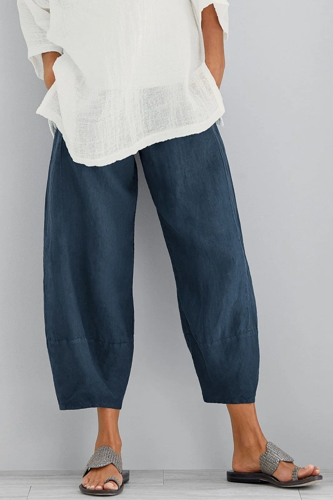 Arwen | Women's Wide Leg Pockets Cropped Length Summer Trousers