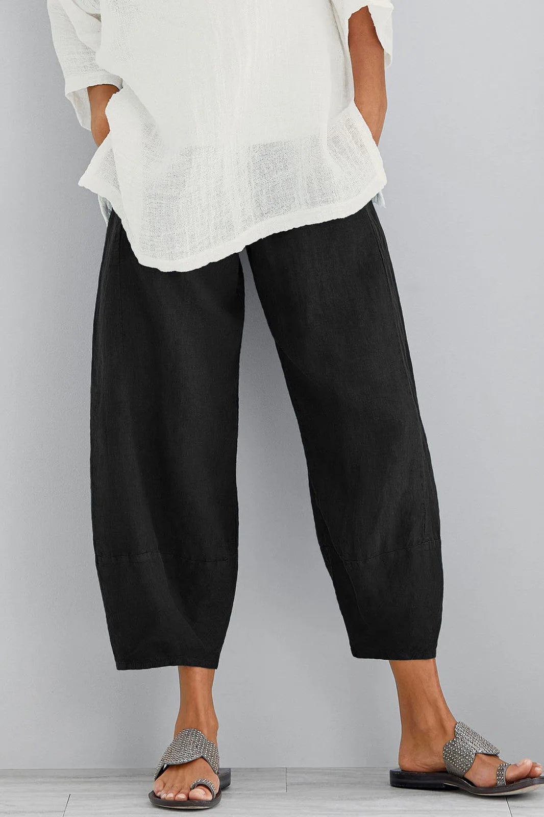 Arwen | Women's Wide Leg Pockets Cropped Length Summer Trousers