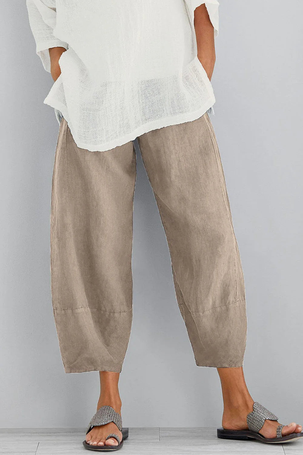 Arwen | Women's Wide Leg Pockets Cropped Length Summer Trousers