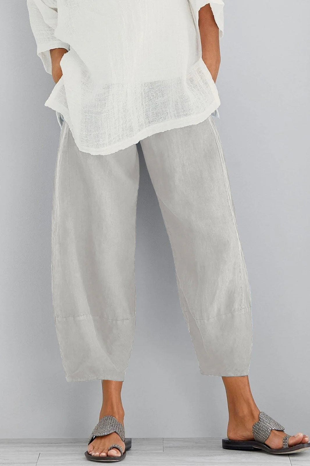 Arwen | Women's Wide Leg Pockets Cropped Length Summer Trousers