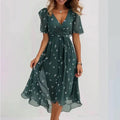 Ashley | Women's Short Sleeve V Neck Floral Midi Dress