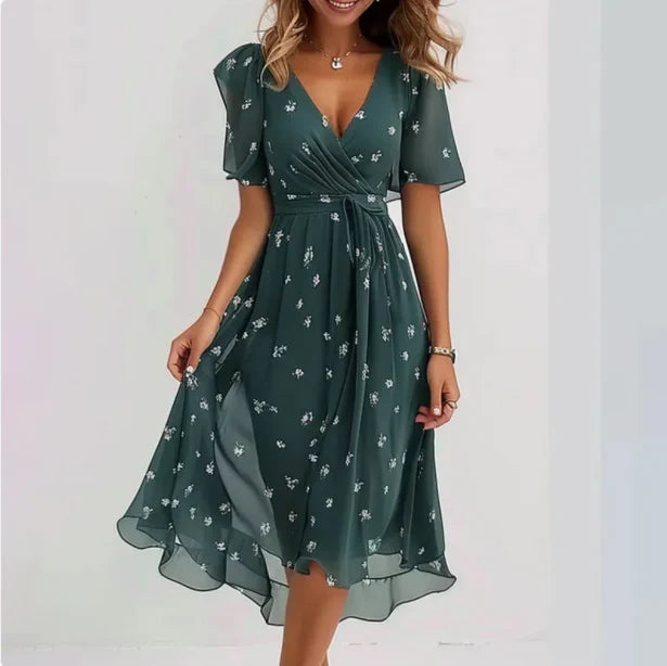 Ashley | Women's Short Sleeve V Neck Floral Midi Dress