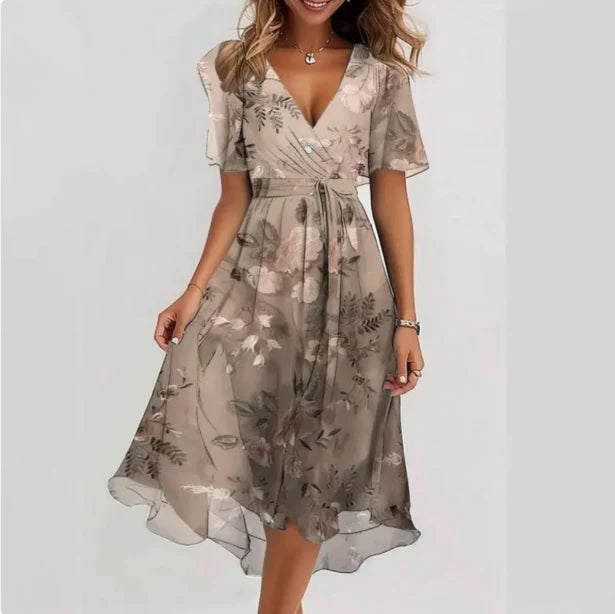 Ashley | Women's Short Sleeve V Neck Floral Midi Dress