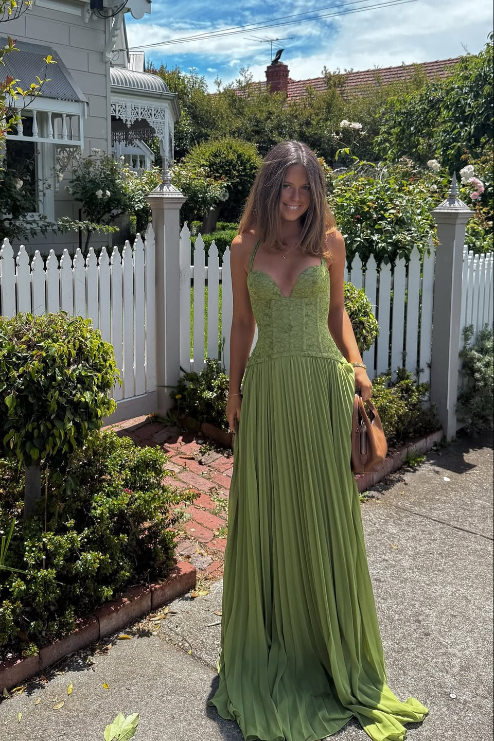 Audrey | Women’s Corset Halter Neck Green Wedding Guest Dress