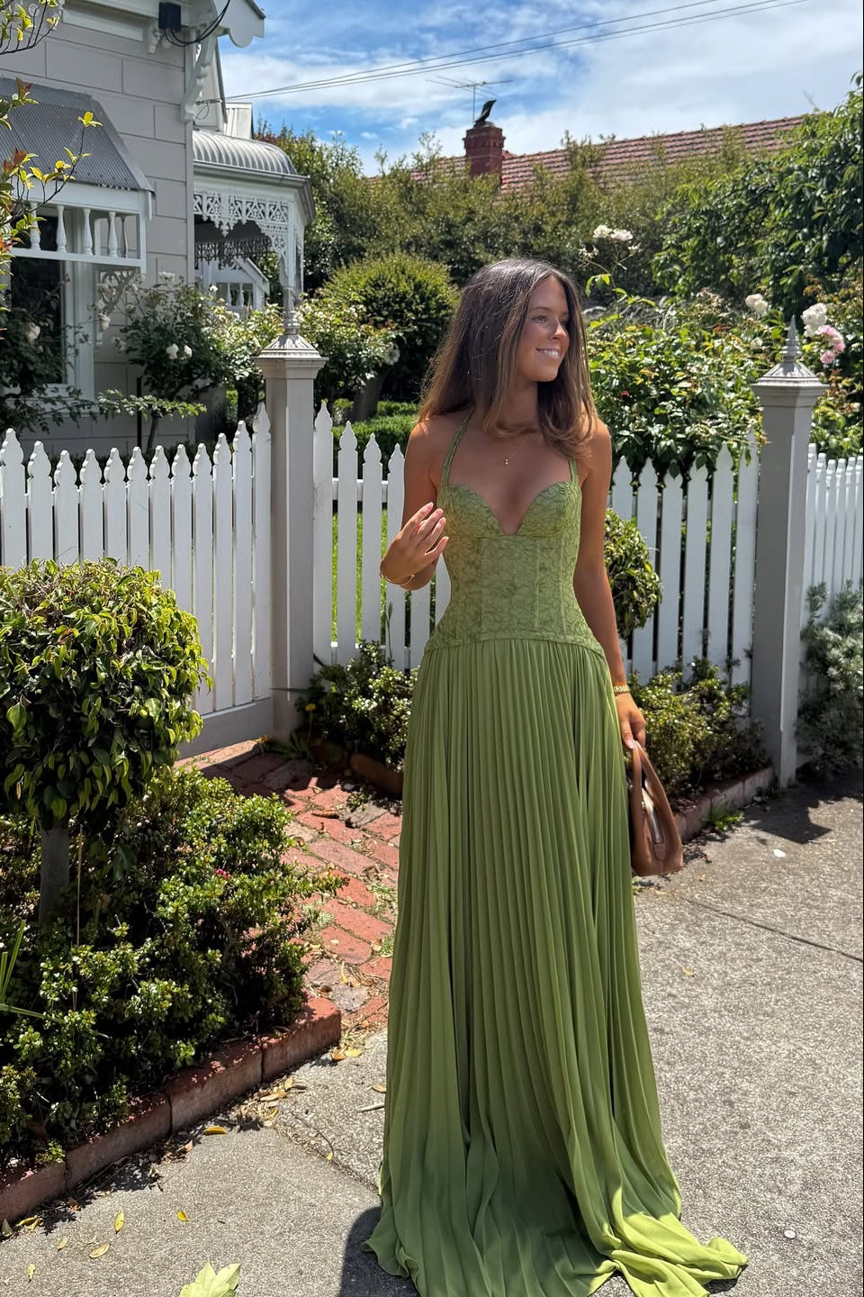 Audrey | Women’s Corset Halter Neck Green Wedding Guest Dress