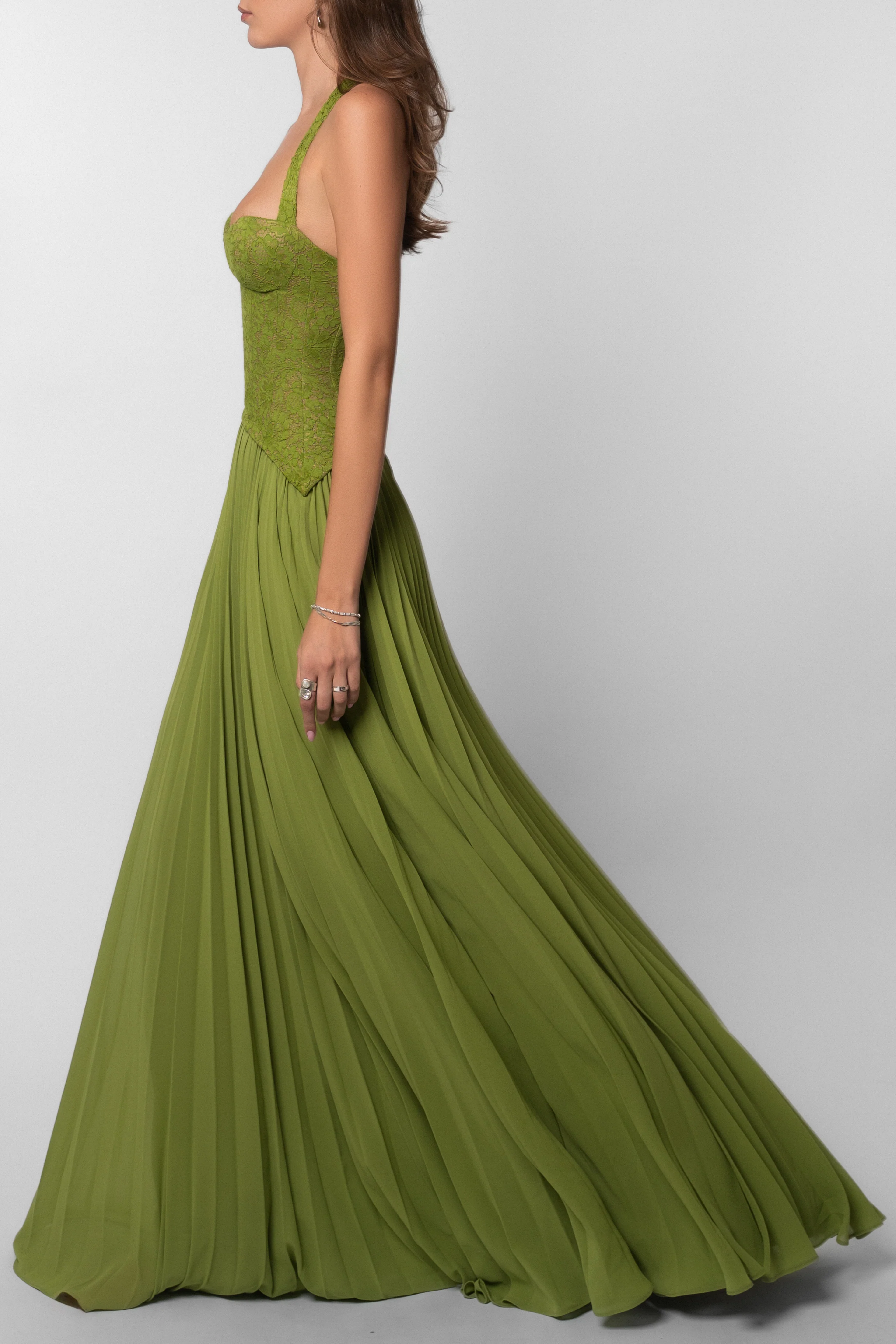 Audrey | Women’s Corset Halter Neck Green Wedding Guest Dress