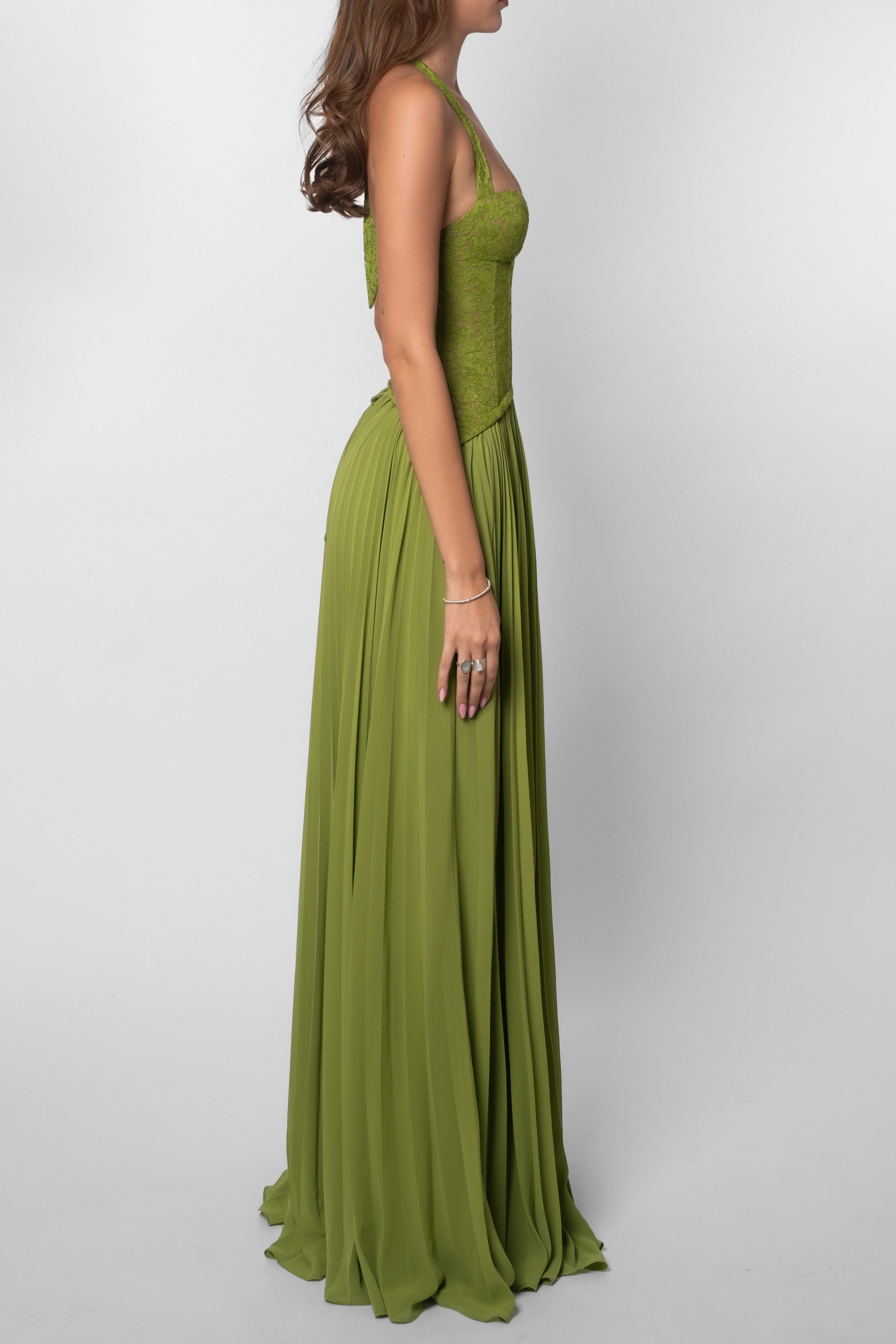 Audrey | Women’s Corset Halter Neck Green Wedding Guest Dress