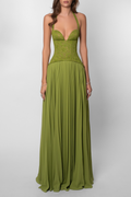 Audrey | Women’s Corset Halter Neck Green Wedding Guest Dress
