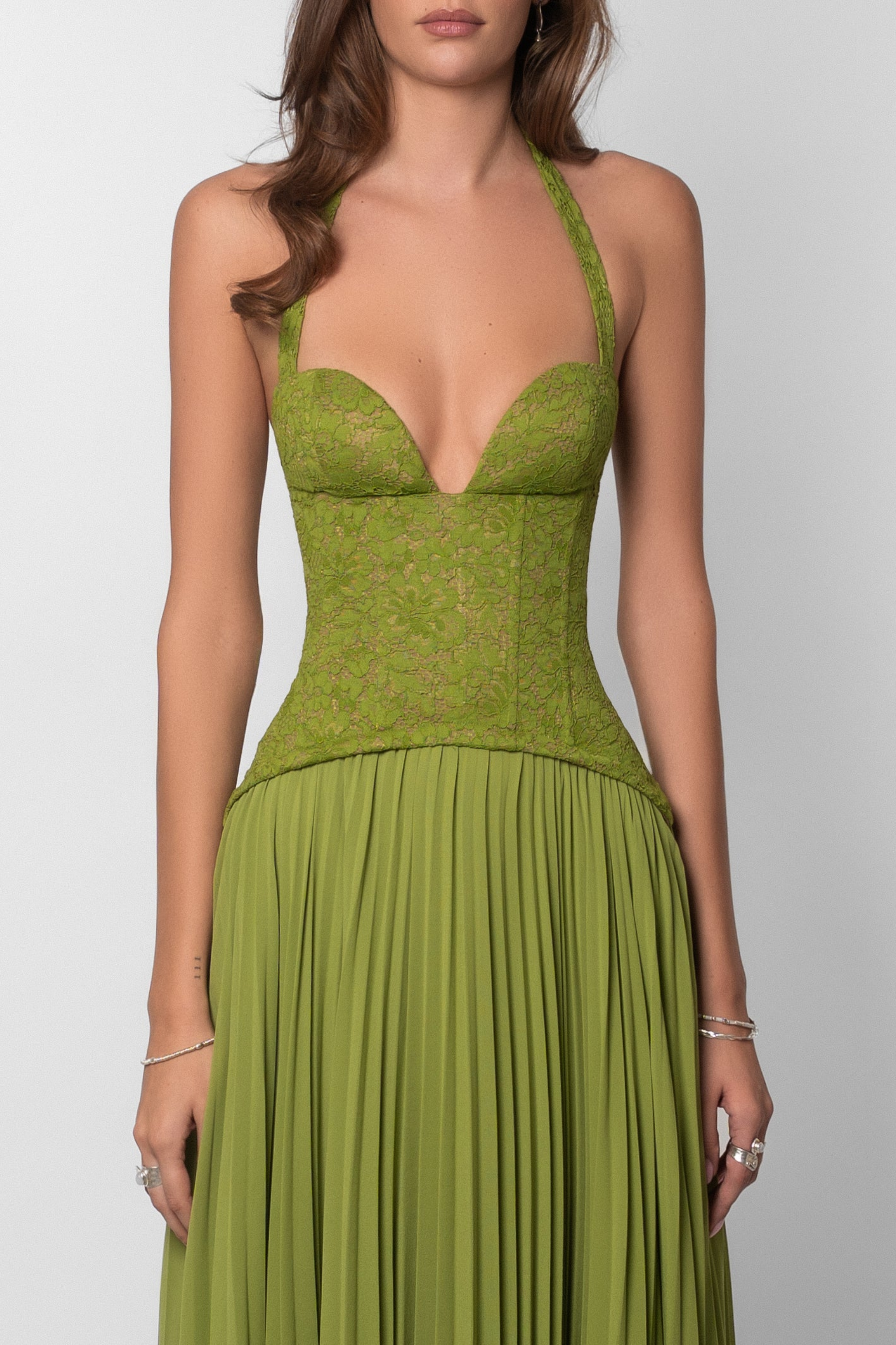Audrey | Women’s Corset Halter Neck Green Wedding Guest Dress