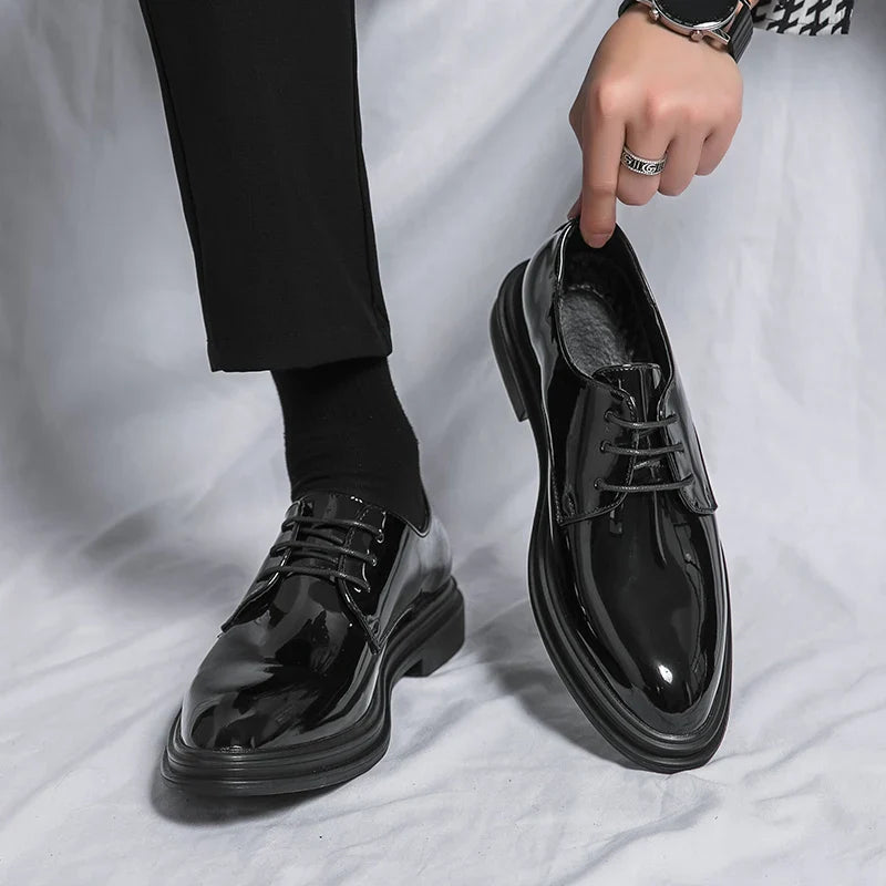 August | Men's Lace-Up Pointed Toe Black Dress Shoes