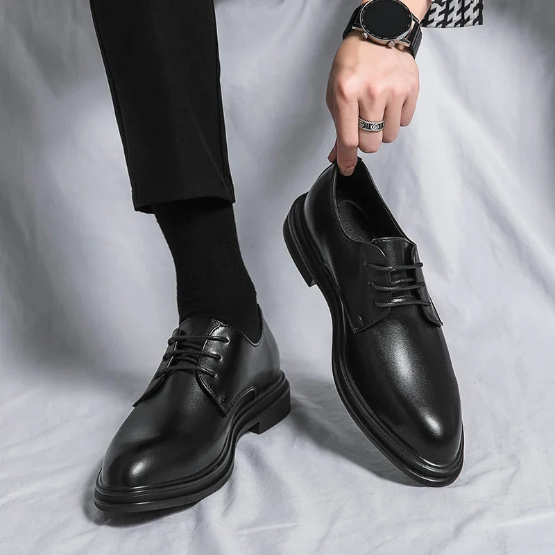 August | Men's Lace-Up Pointed Toe Black Dress Shoes
