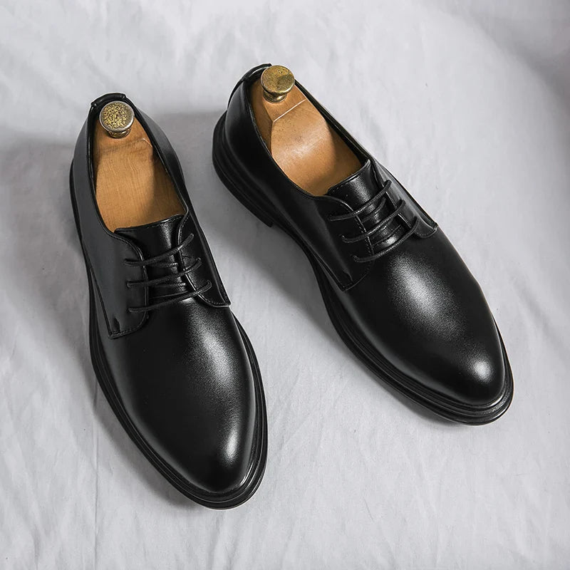 August | Men's Lace-Up Pointed Toe Black Dress Shoes
