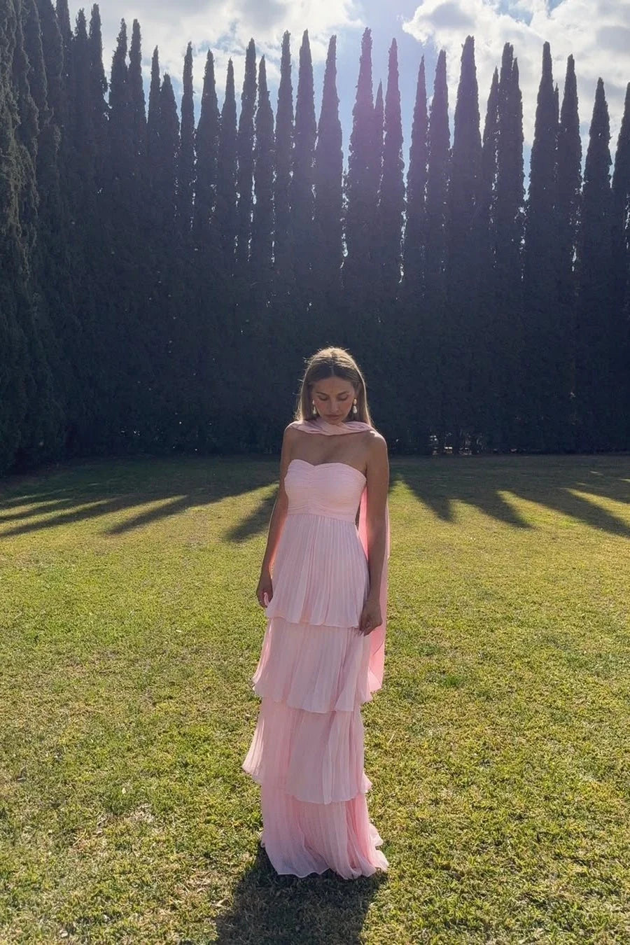 Ava | Women’s Pink Flowy Strapless Wedding Guest Maxi Dress