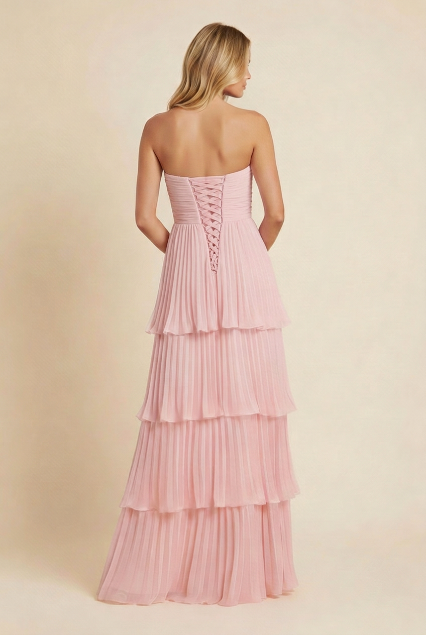 Ava | Women’s Pink Flowy Strapless Wedding Guest Maxi Dress