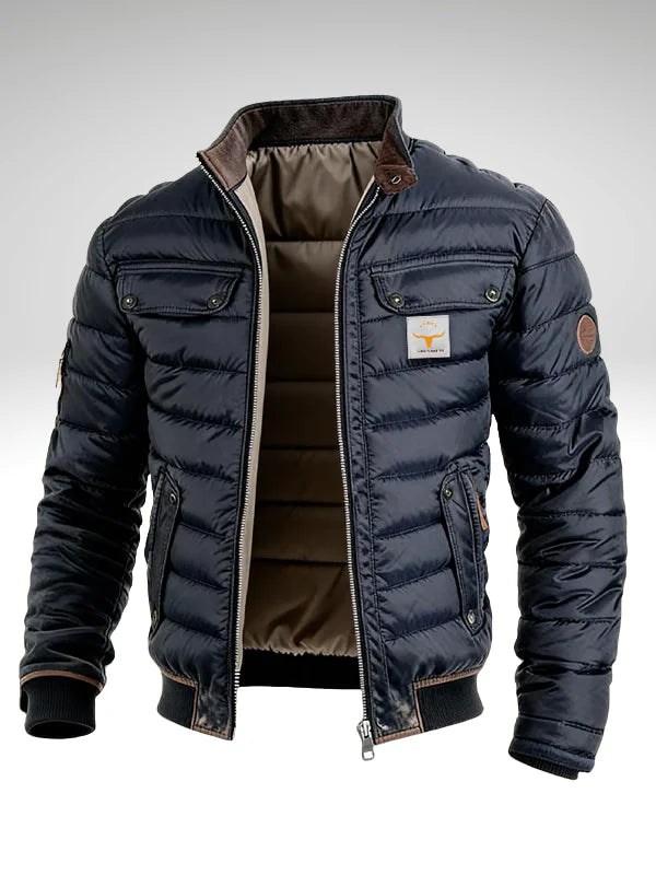 Avraham | Men’s Front Zip Stand Collar Long Sleeve Bomber Jacket