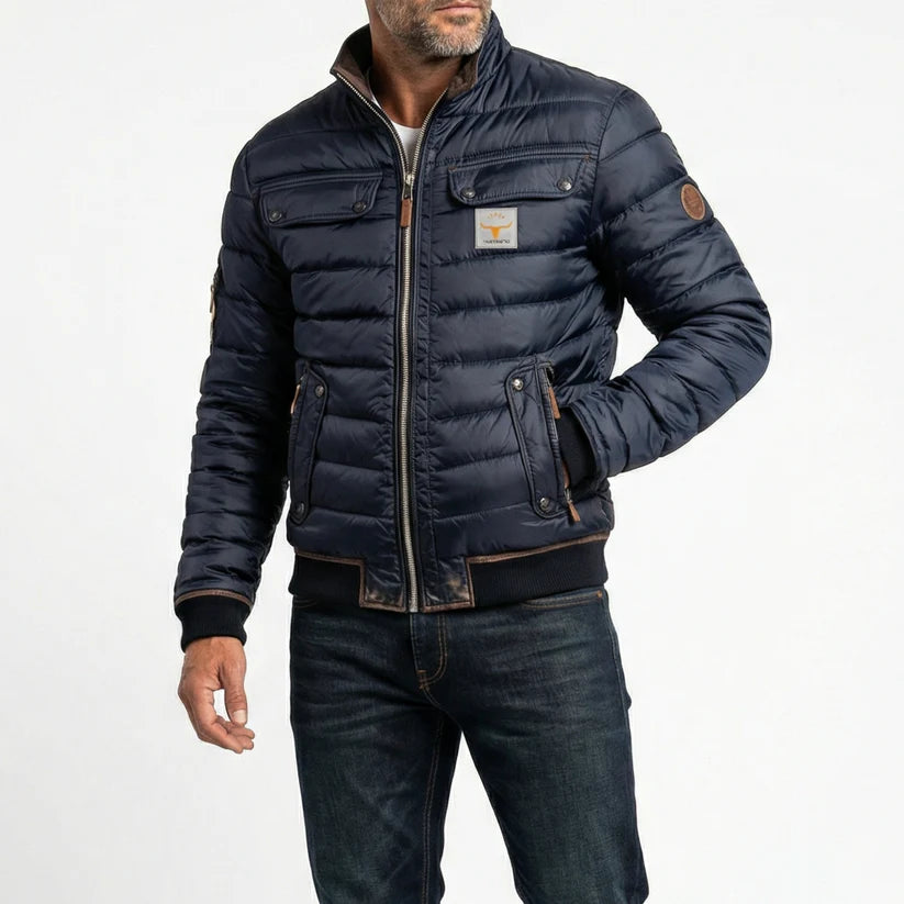 Avraham | Men’s Front Zip Stand Collar Long Sleeve Bomber Jacket