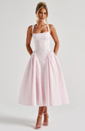 Ayesha | Women’s Square Neck Gingham Pattern Corset Midi Dress