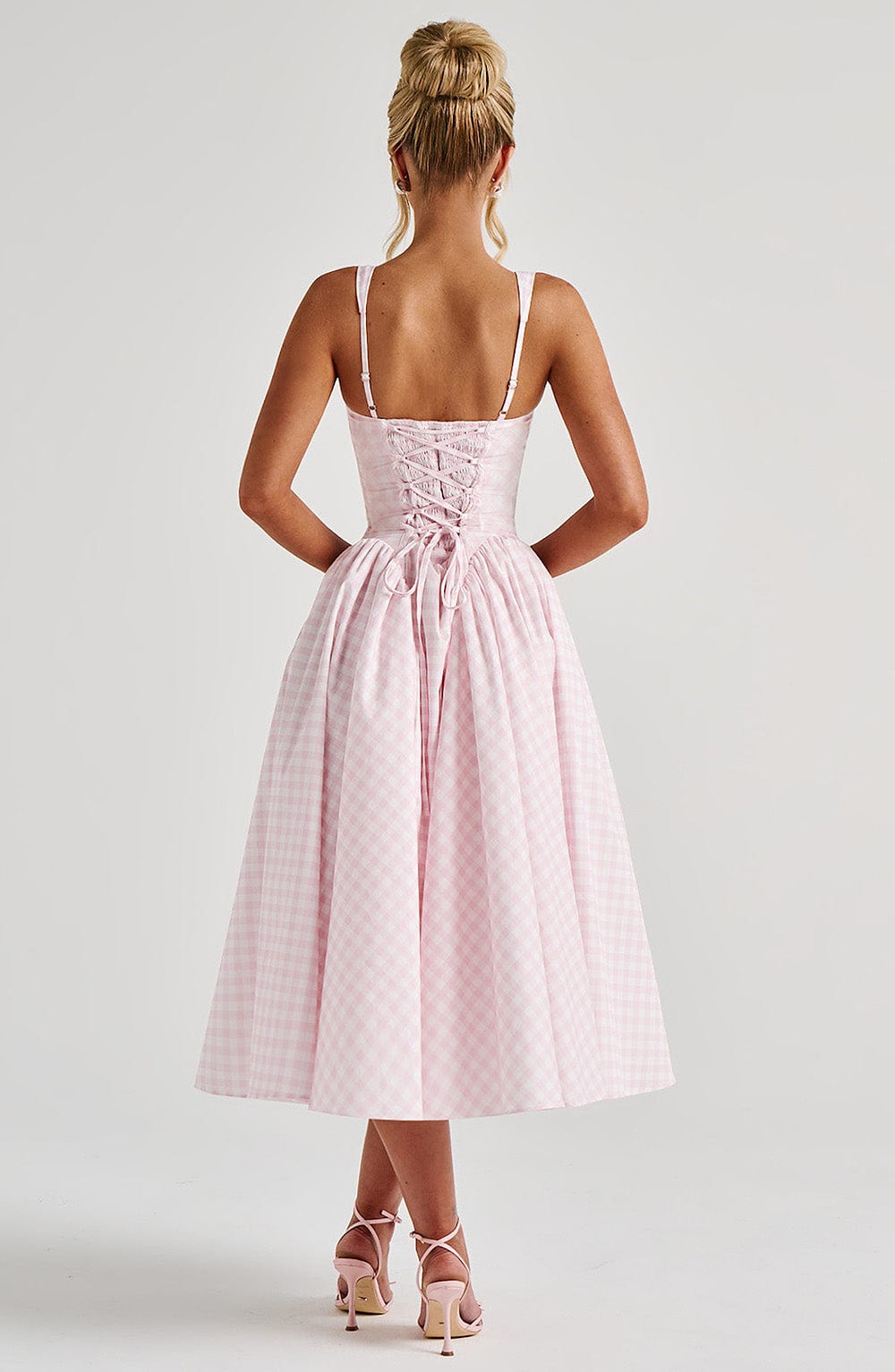 Ayesha | Women’s Square Neck Gingham Pattern Corset Midi Dress