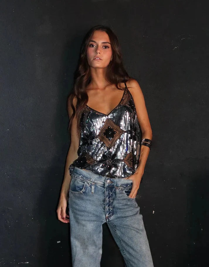 Bailey | Women's Sequin Sleeveless V Neck Summer Top