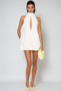 Beatrice | Women's Cut Out Mock Neck White Summer Mini Dress