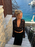 Belinda | Women's Long Sleeve Sheer V Neck Black Top