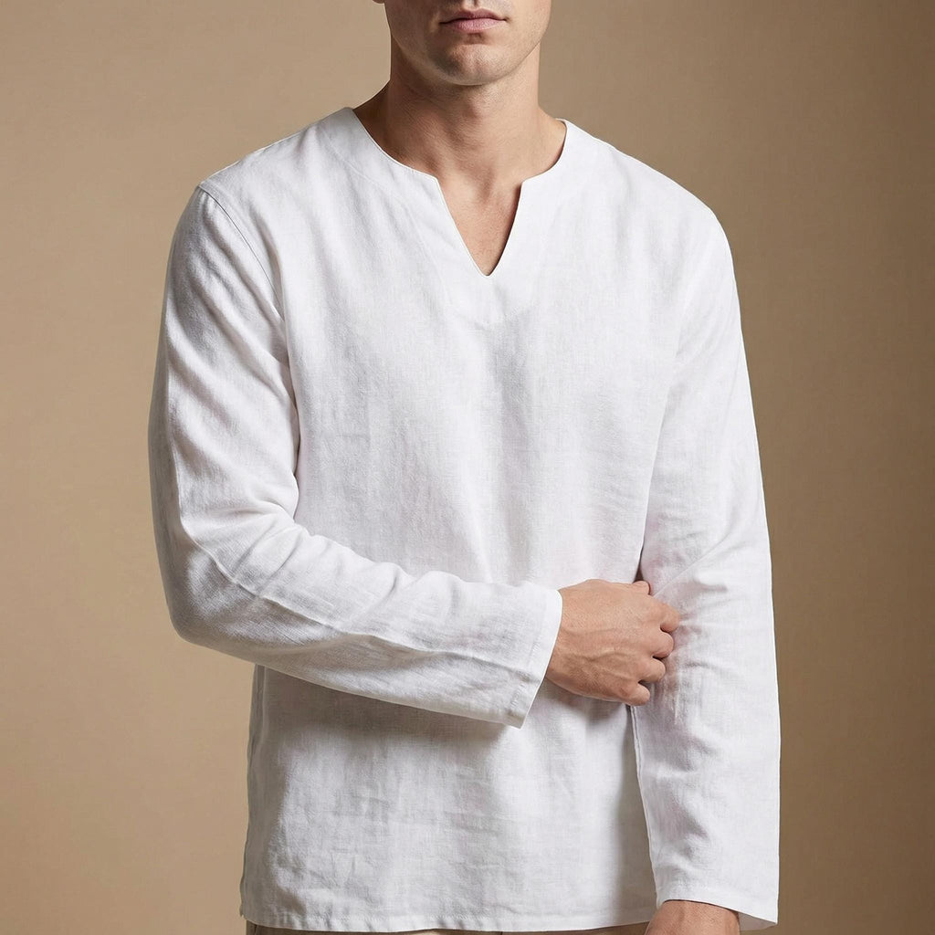 Bellamy | Men's Collarless Long Sleeve Split Neck Shirt