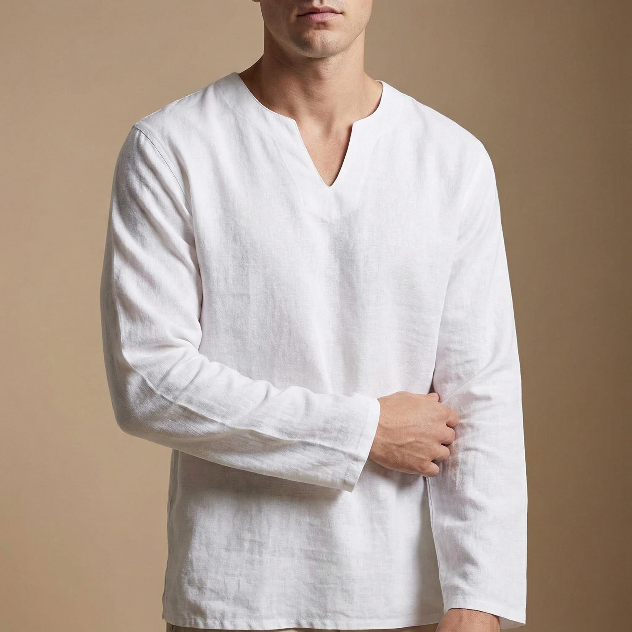 Bellamy | Men's Collarless Long Sleeve Split Neck Shirt
