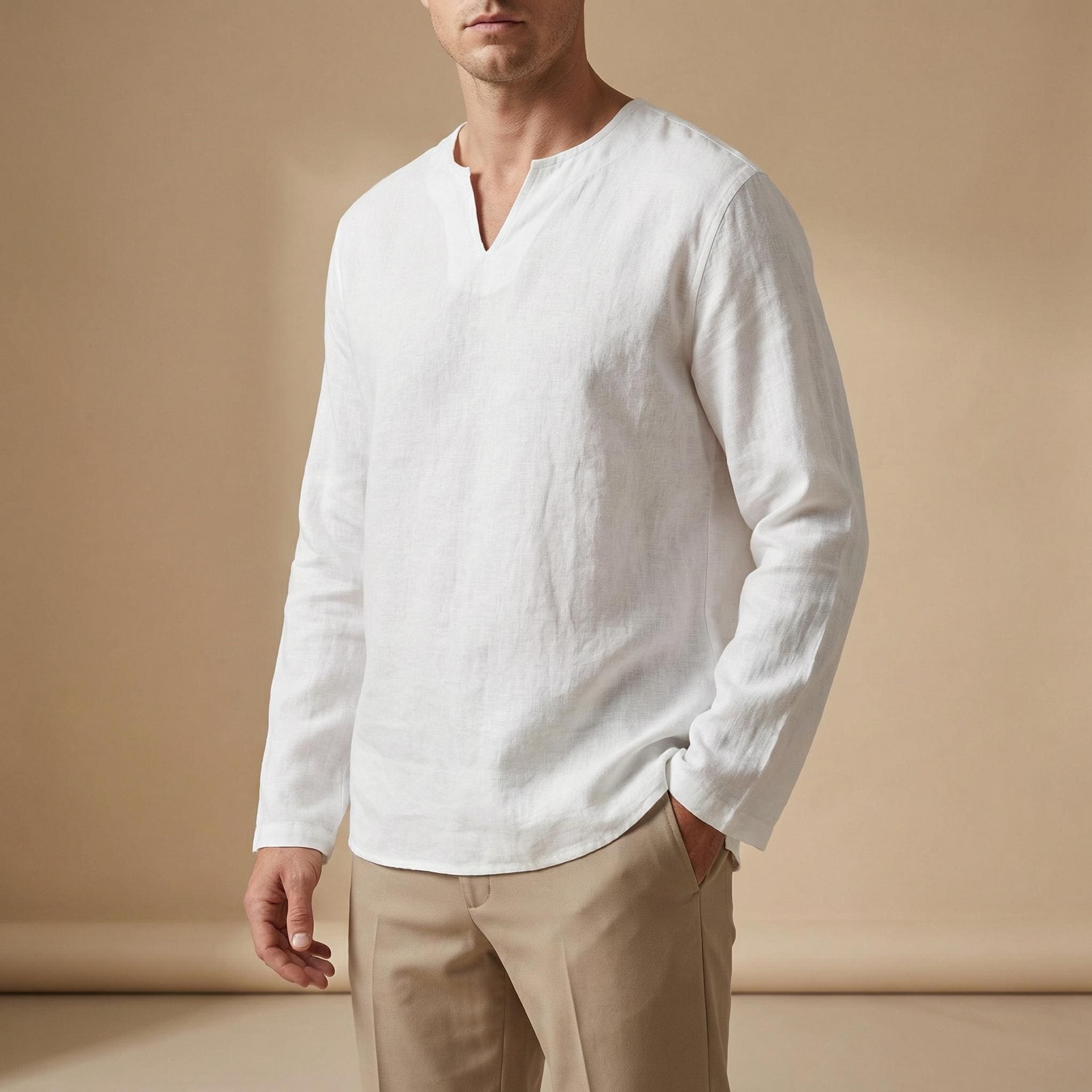 Bellamy | Men's Collarless Long Sleeve Split Neck Shirt