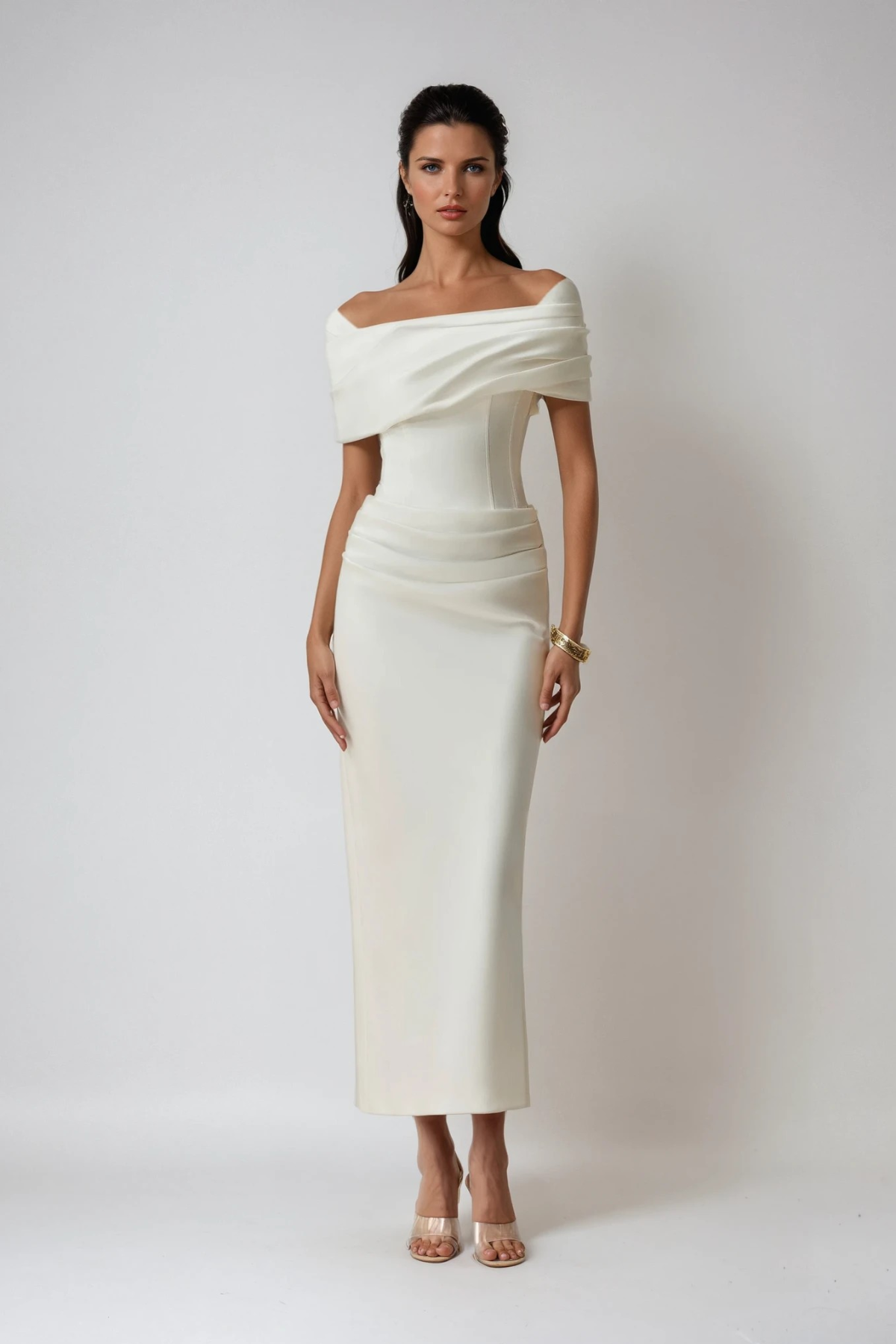 Bernadette | Women's Off Shoulder White Wedding Guest Dress