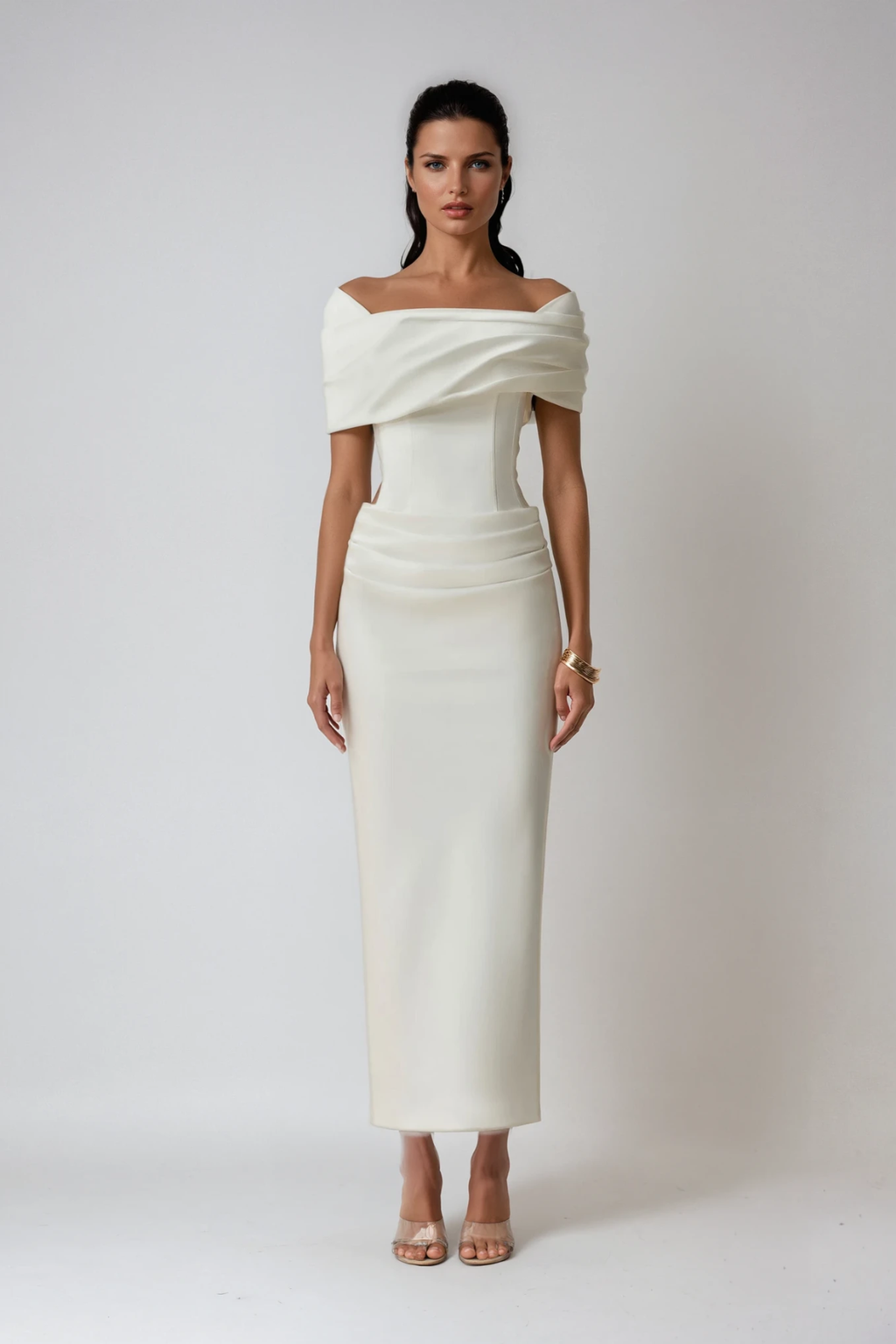Bernadette | Women's Off Shoulder White Wedding Guest Dress