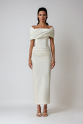 Bernadette | Women's Off Shoulder White Wedding Guest Dress