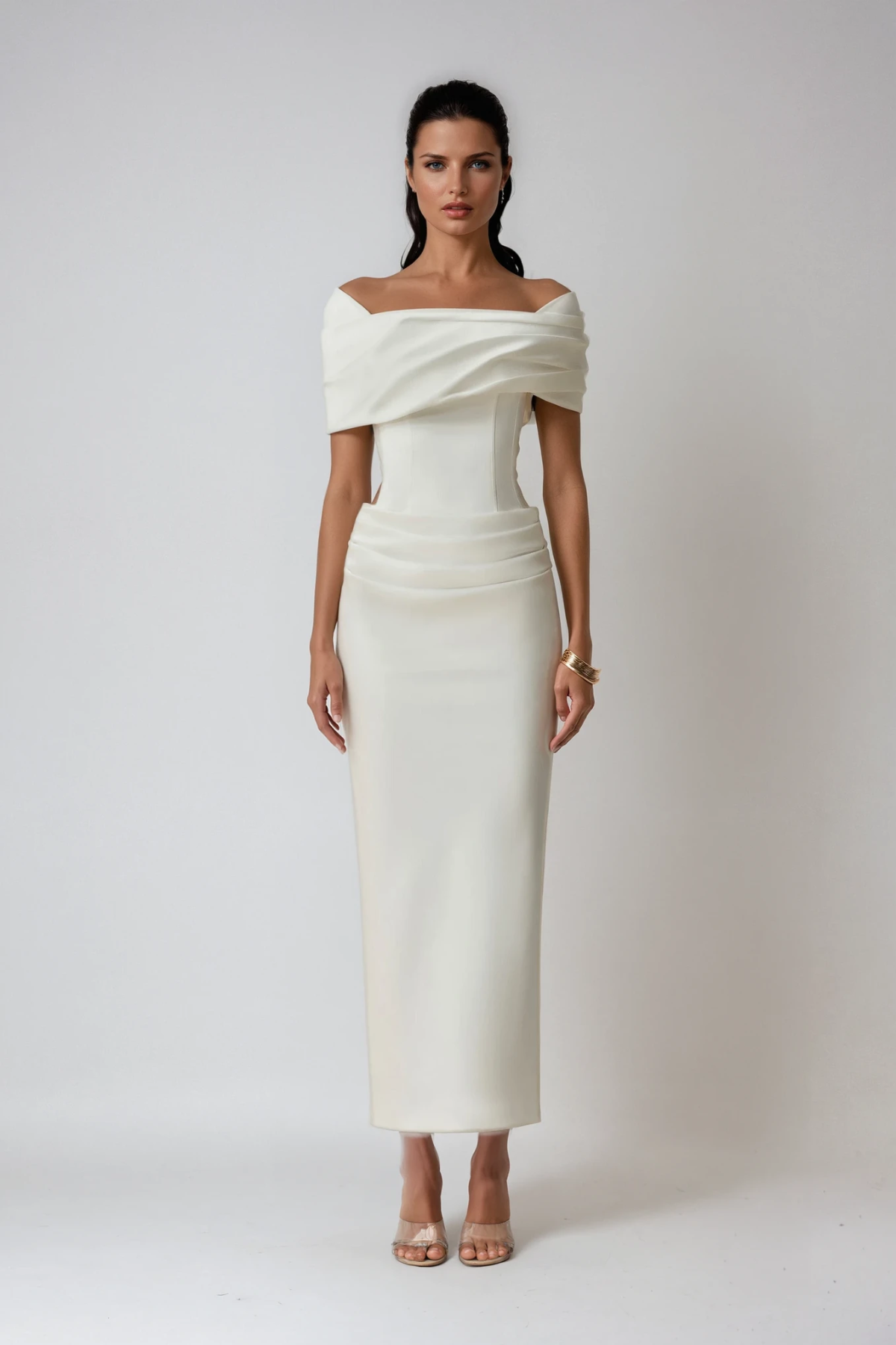 Bernadette | Women's Off Shoulder White Wedding Guest Dress