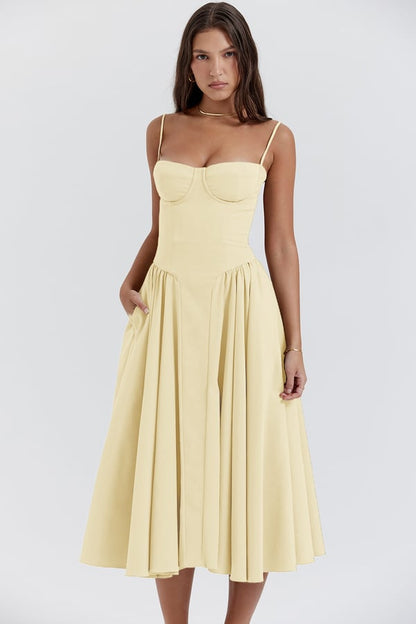 Beth | Women’s Sleeveless Corset Pleated Midi Party Dress