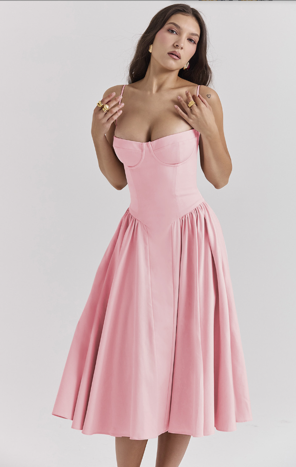 Beth | Women’s Sleeveless Corset Pleated Midi Party Dress