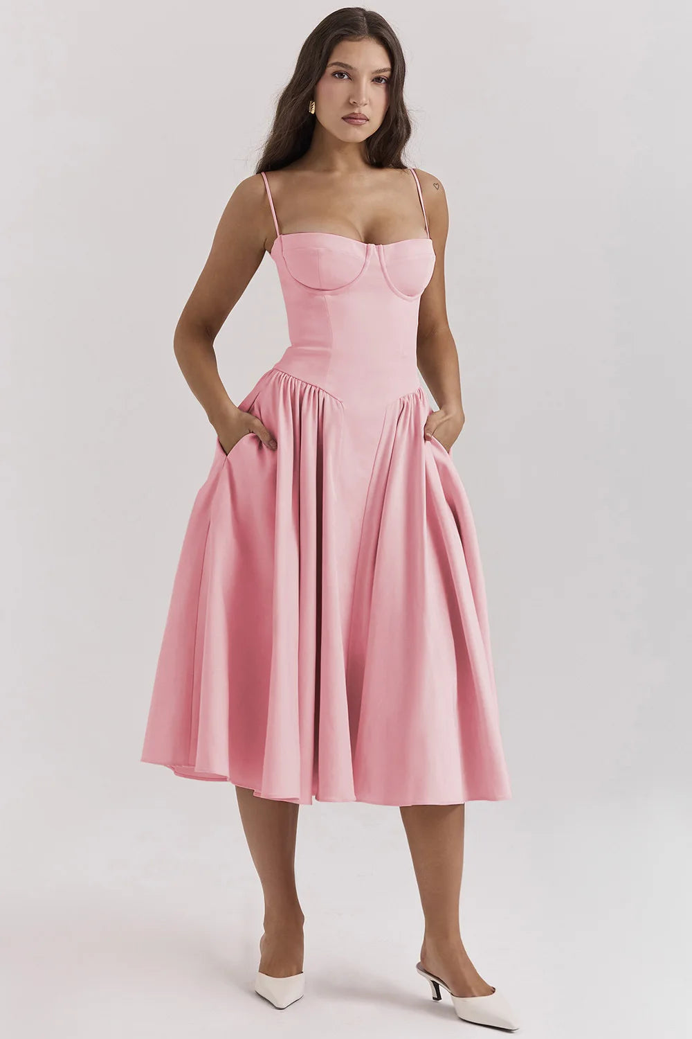 Beth | Women’s Sleeveless Corset Pleated Midi Party Dress