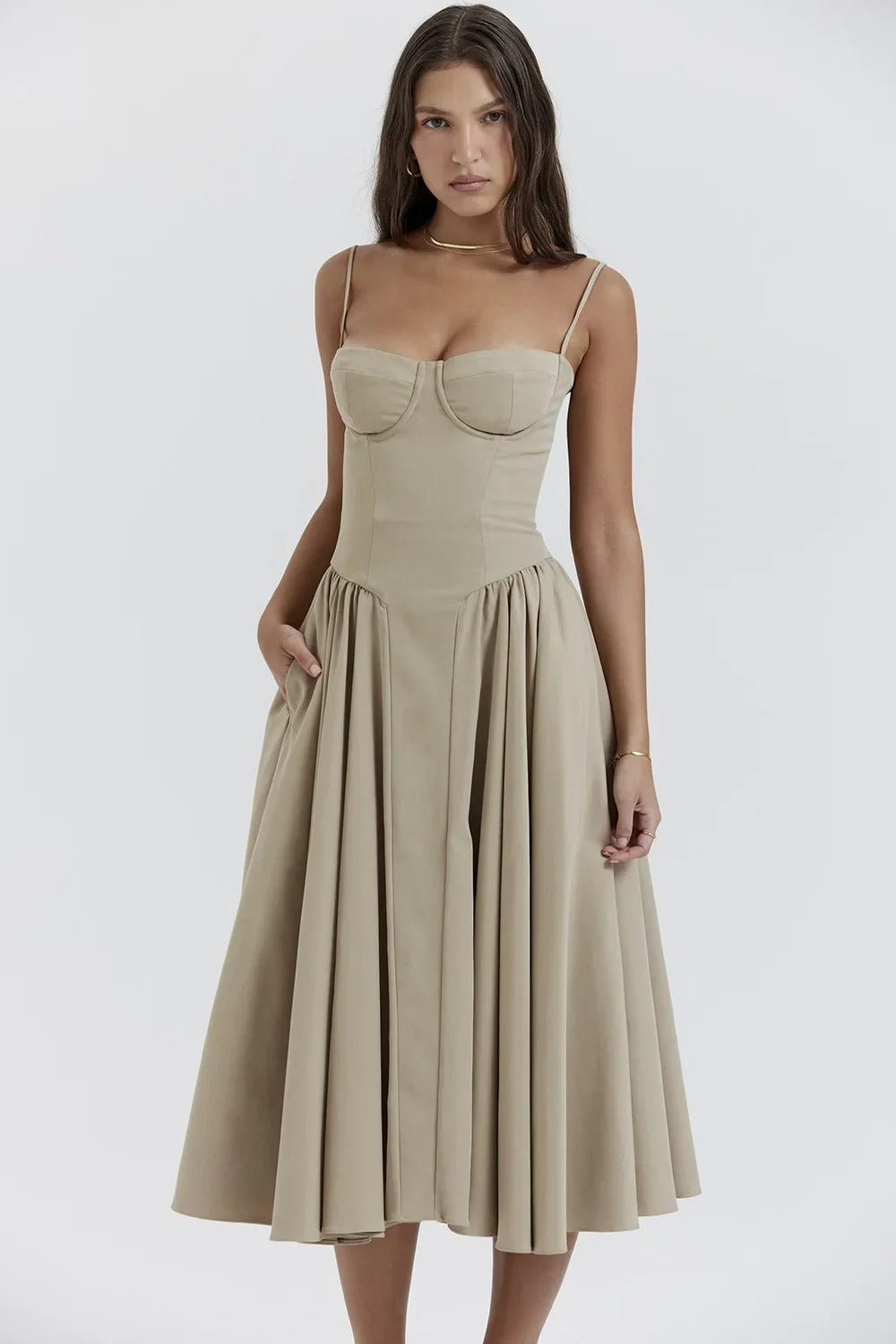 Beth | Women’s Sleeveless Corset Pleated Midi Party Dress