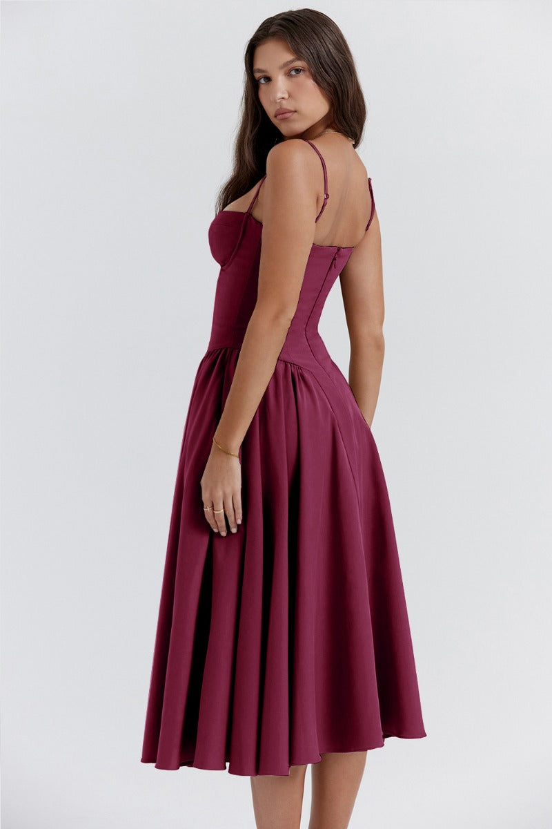 Beth | Women’s Sleeveless Corset Pleated Midi Party Dress
