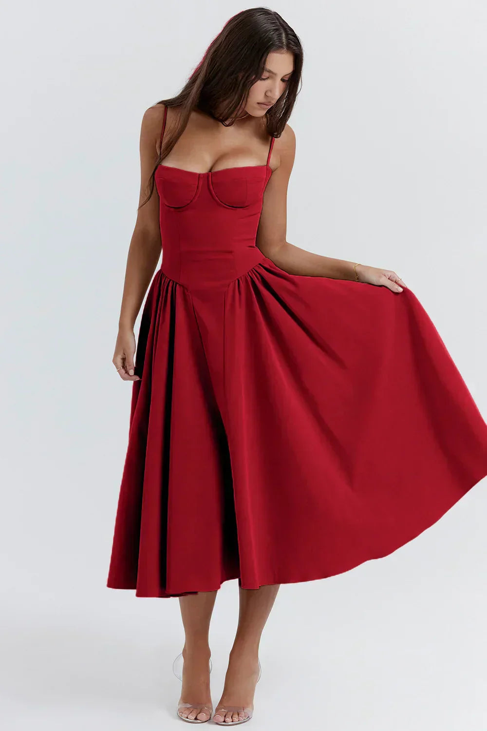 Beth | Women’s Sleeveless Corset Pleated Midi Party Dress