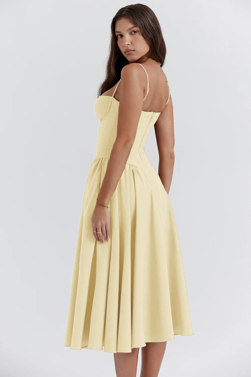 Beth | Women’s Sleeveless Corset Pleated Midi Party Dress