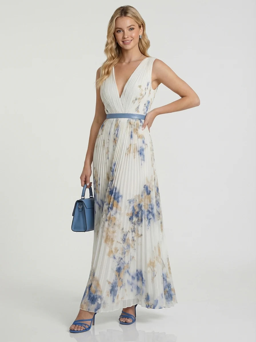 Betty | Women’s V Neck Printed Sleeveless Maxi Dress