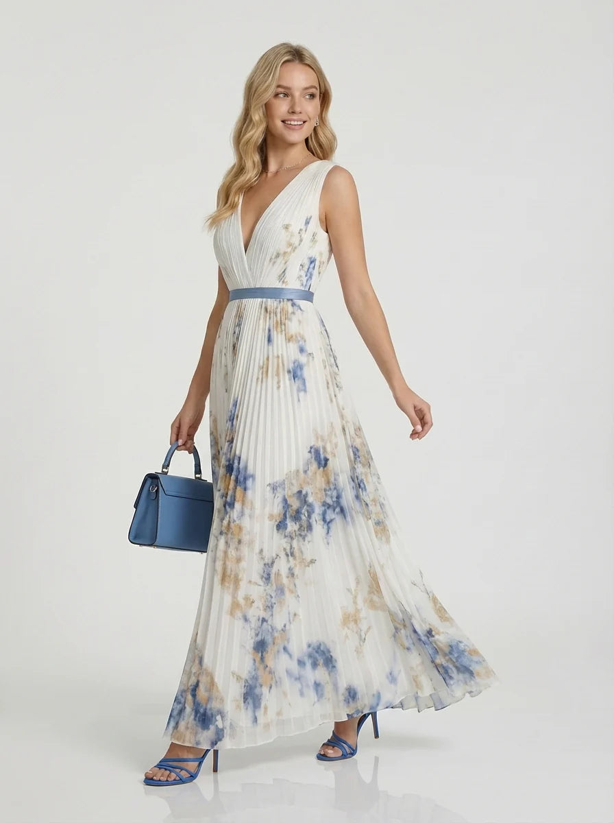 Betty | Women’s V Neck Printed Sleeveless Maxi Dress