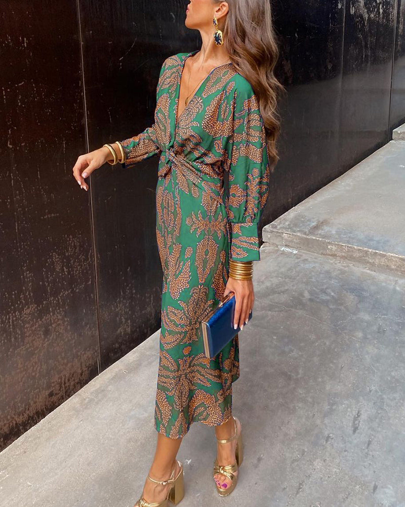 Beverly | Women’s Long Sleeve Floral Midi Wedding Guest Dress