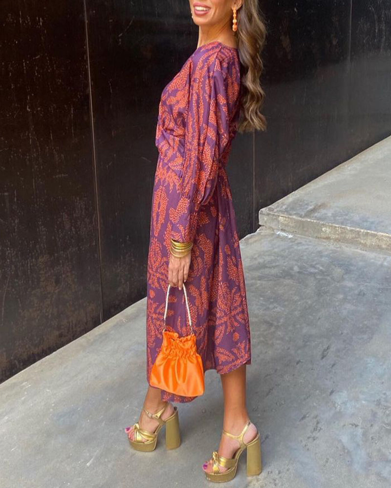Beverly | Women’s Long Sleeve Floral Midi Wedding Guest Dress