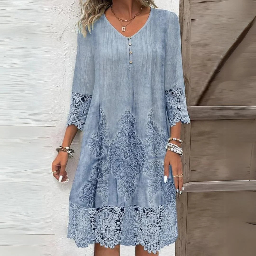 Annora | Women's V-Neck Buttoned Summer Midi Dress