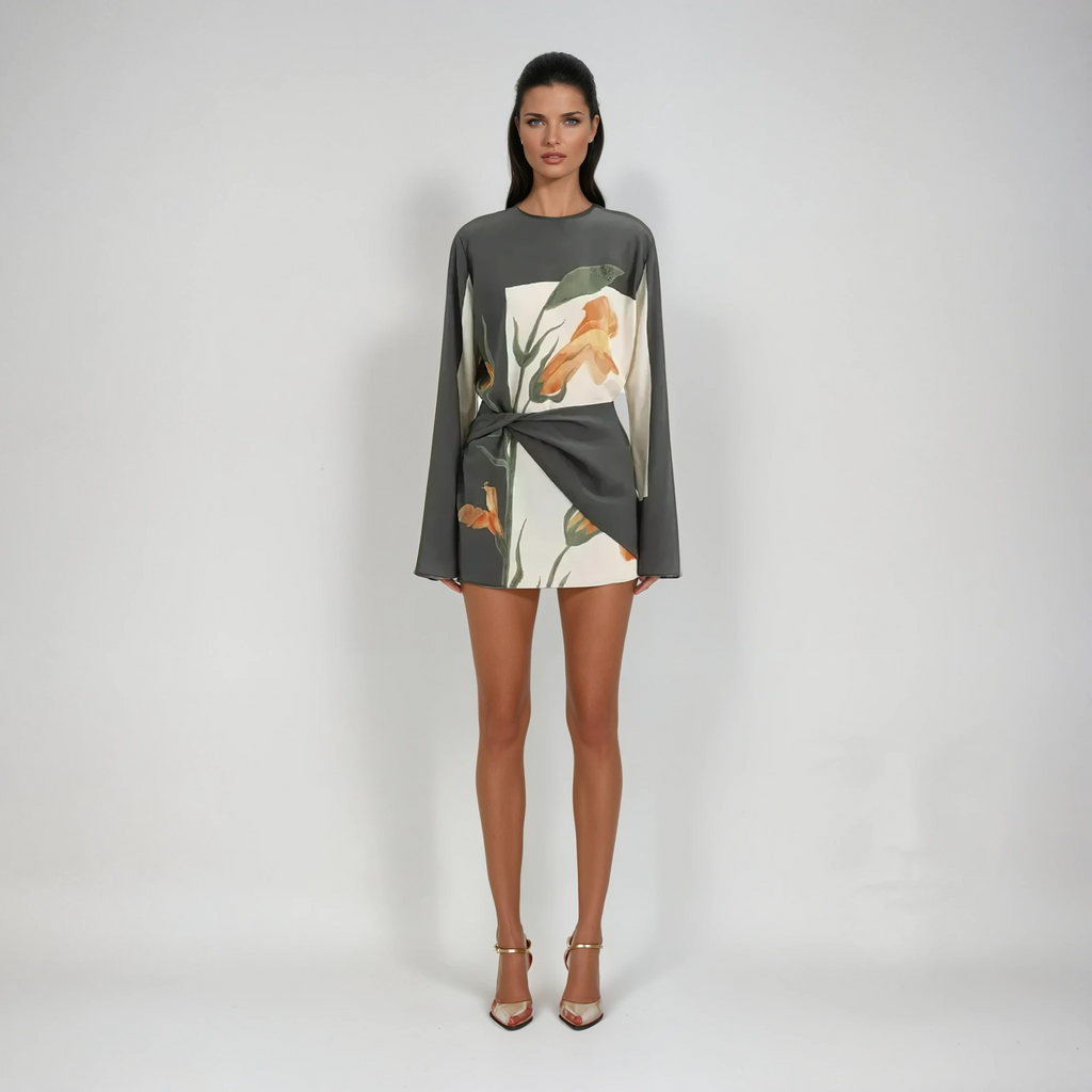 Briana | Women’s Long Sleeve Round Neck Floral Print Mini Dress